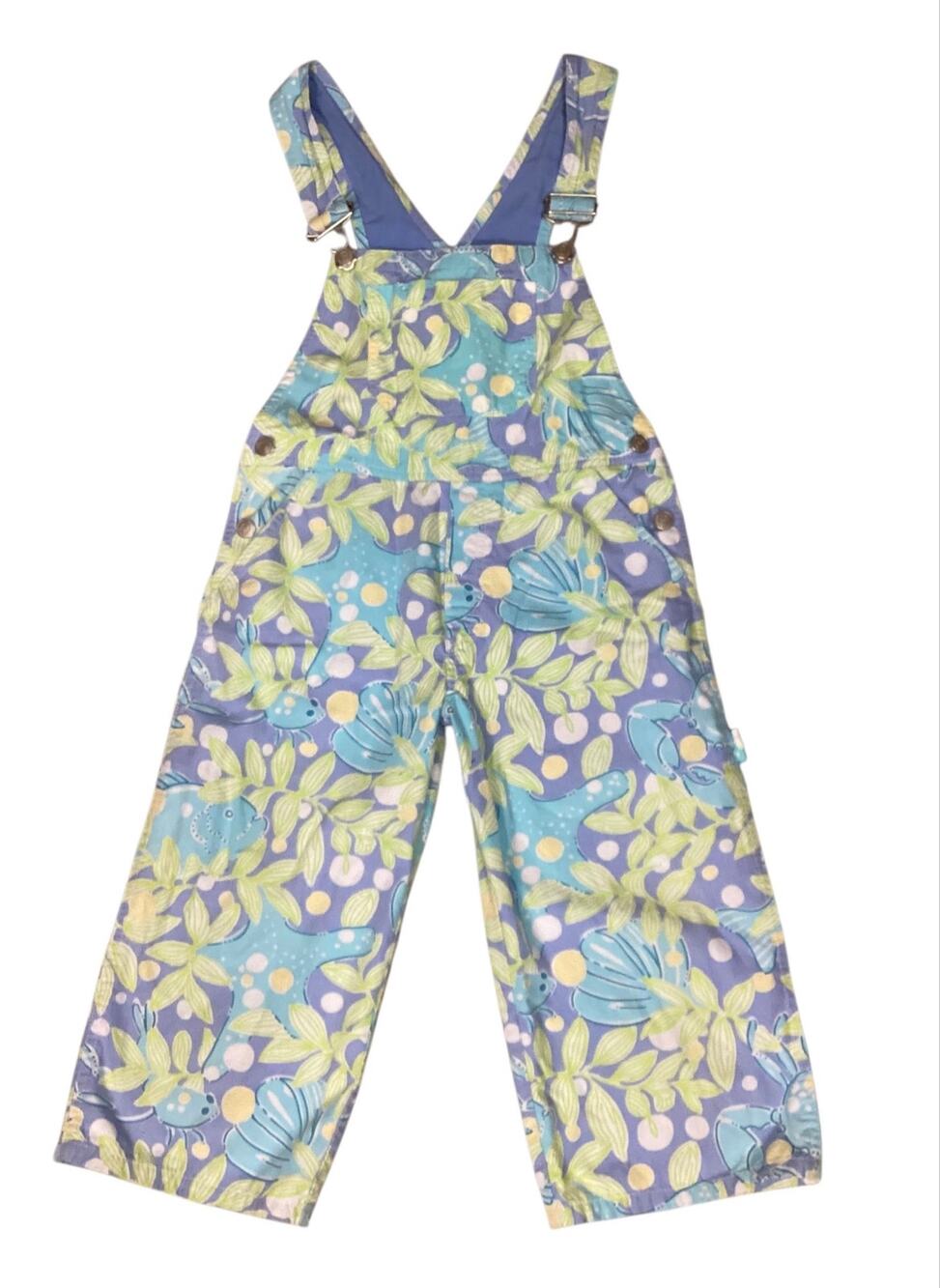 Vntg Lilly Pulitzer Girls Size 4 Bib Overalls Ocean Sea Life Fish Lobster Print